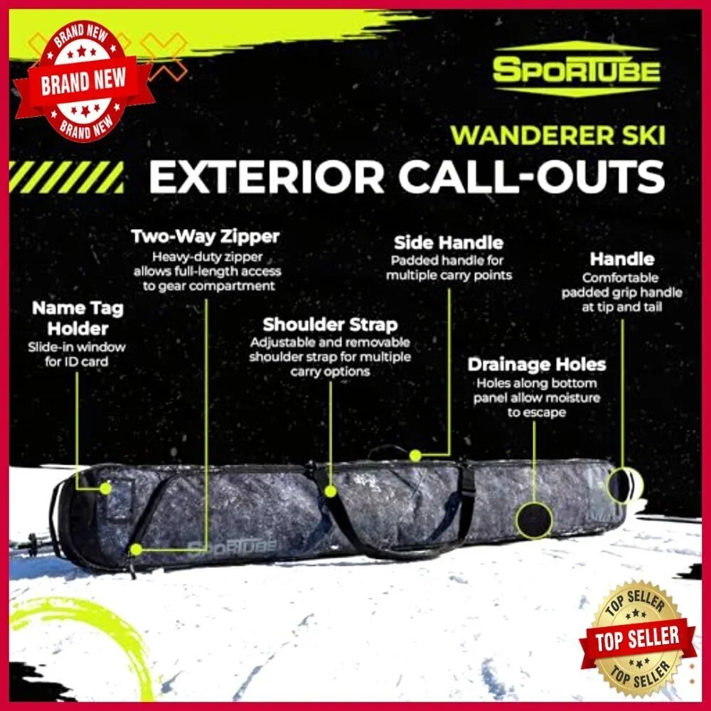 Lightweight Ski Bag with Full-Length Zipper, Padded Handles, Shoulder Strap